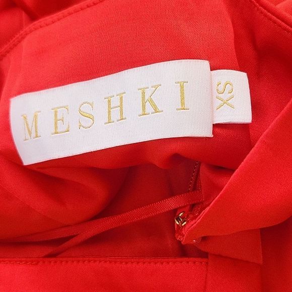 MESHKI Corvette Red Silky Satin Cowl Neck Corset Back Tie Mini Dress Size XS - Picture 10 of 12